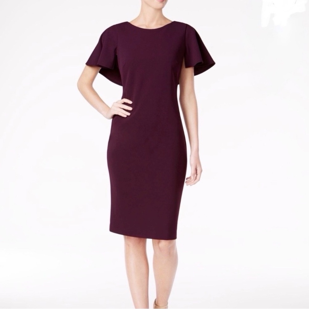 Calvin Klein Plum Midi Dress with Flutter Sleeves
